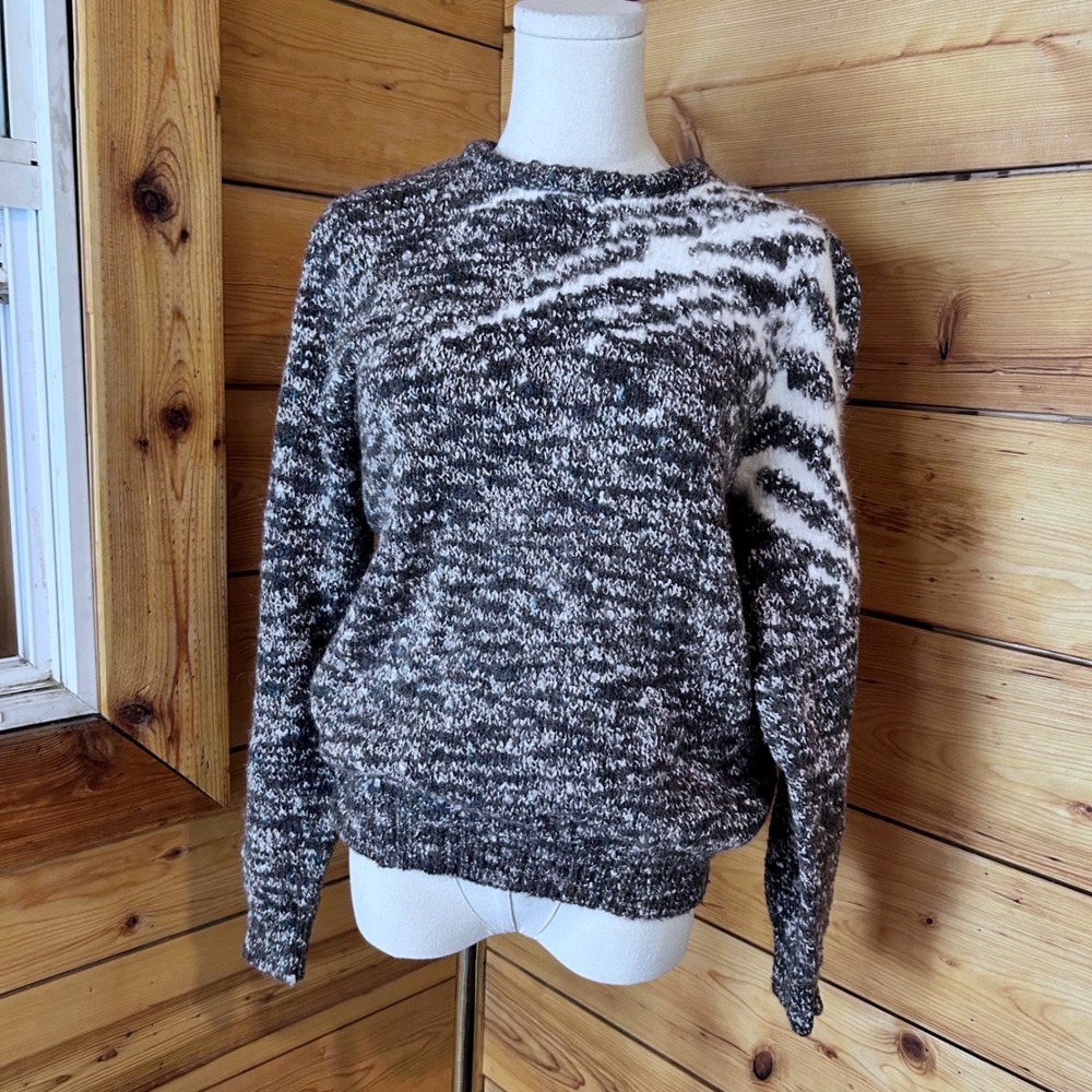 Vintage Wool Blend Sweater Medium Charcoal White Sequin Abstract Le Baron